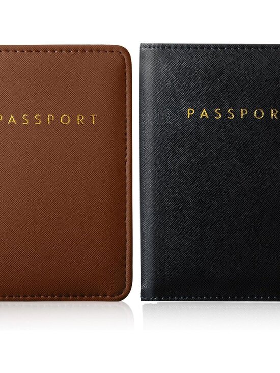 Accessories - 2 Pcs Passport Cover Holder for Travel Waterproof Leather Passport Wallet Case B